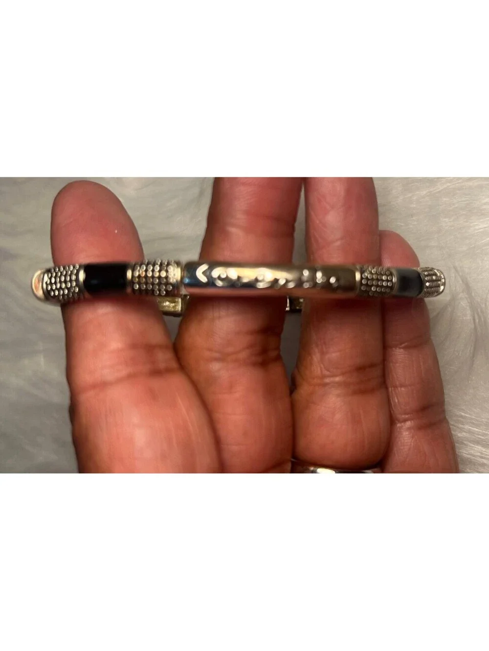 BRACELET brass and Silver Tone with Black Accent and inspirational words 8.5 in